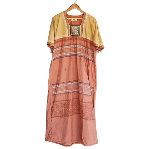 EGYPT Kaftan Maxi Dress XL Nightgown Batik Embroidered Egyptian Loungewear - Picture 10 of 15